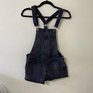 Abercrombie Fitch Bib Shortalls  Women XS Distressed Frayed hem black ring back